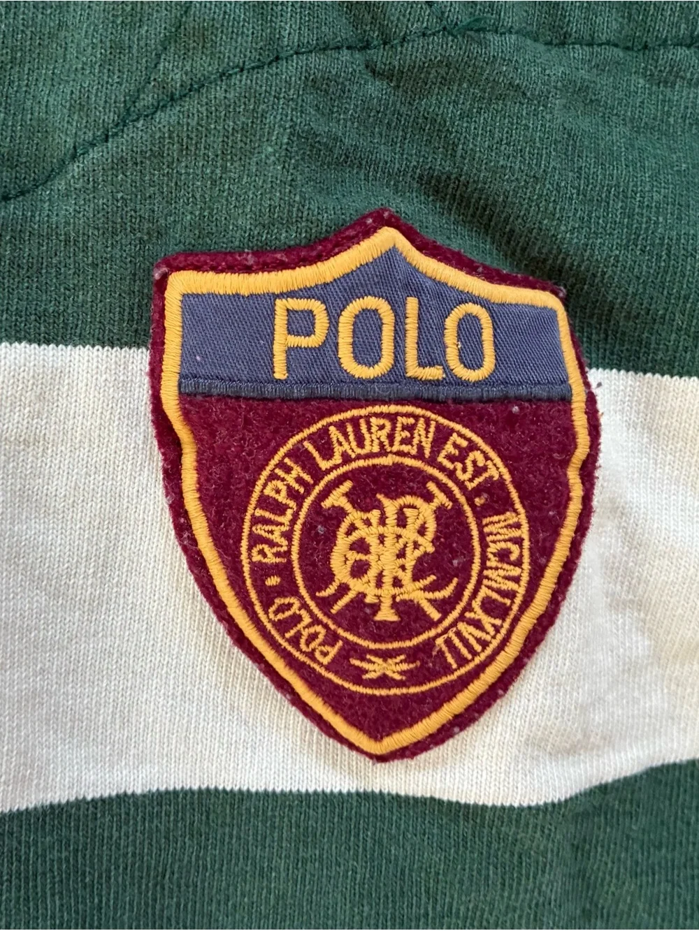 Vintage Ralph Lauren Green and White Embroidered Striped Rugby Polo